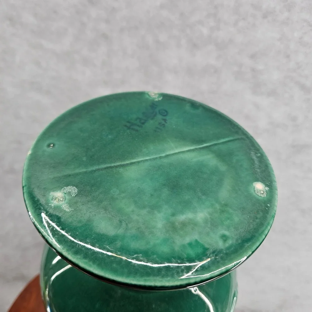 Haeger USA Green Teal Blue Ceramic Vase Raised Floral Tree Design 15